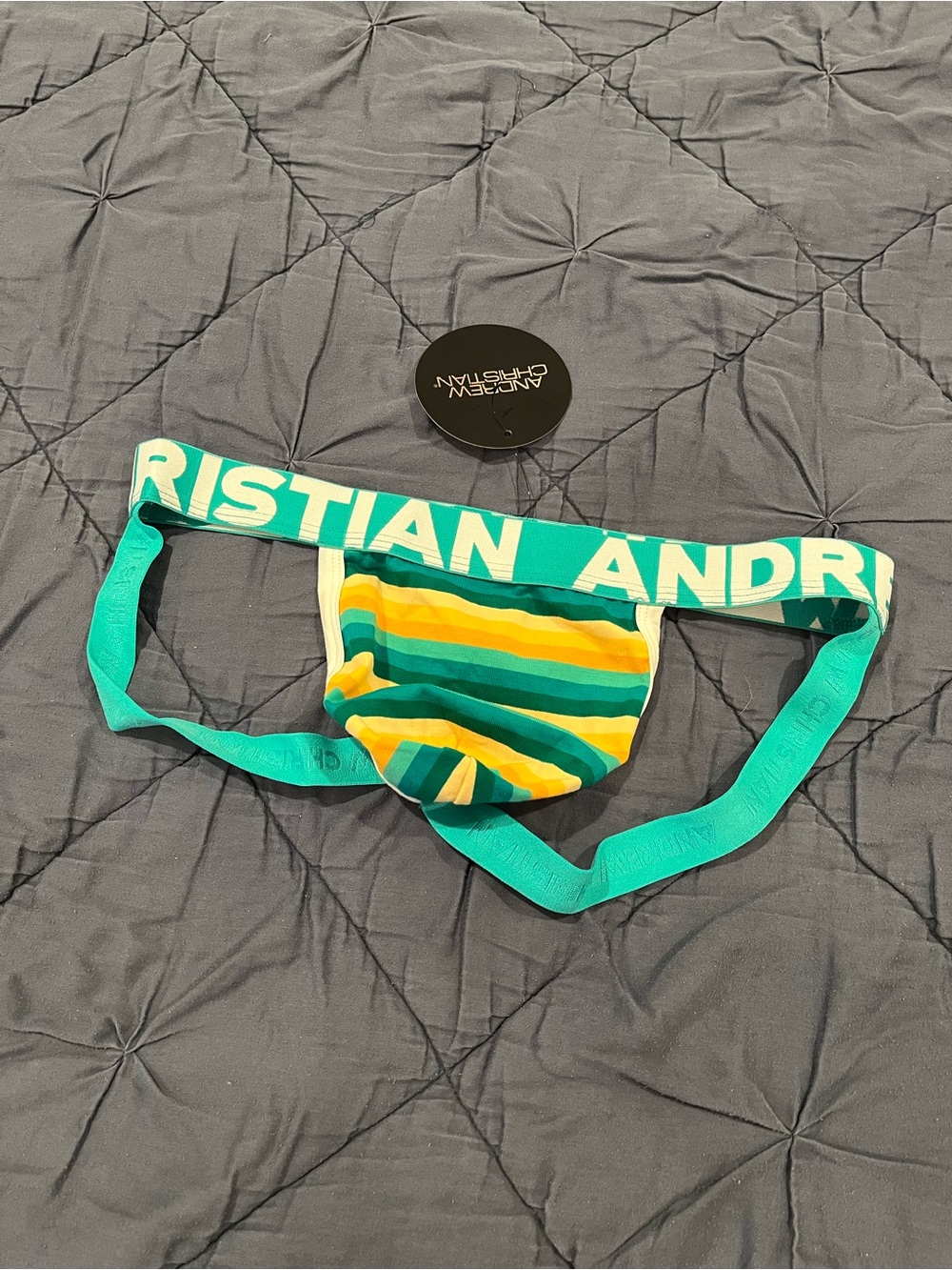 Andrew Christian Teal, Yellow & White Striped Jock